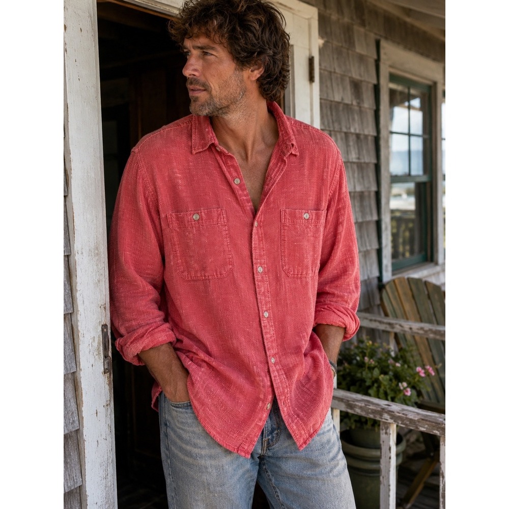 Vintage 90s L.L.Bean Cool Weave Shirt USA‎ Cotton Coral XL Tall XLT